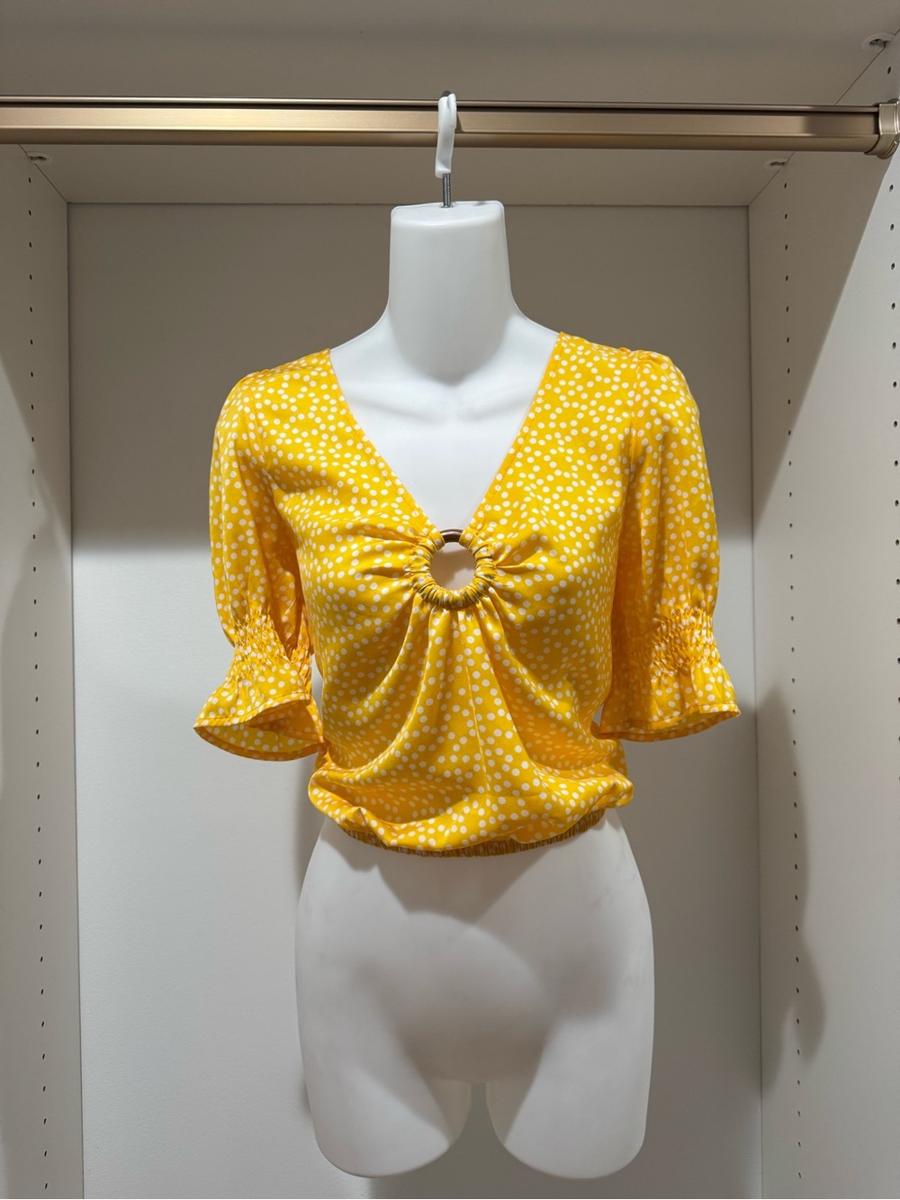 Express Yellow Polka Dot Ring-Front Crop Top